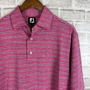 FootJoy FJ Hot Pink & Charcoal Striped Performance Golf Polo Mens LARGE Stretch